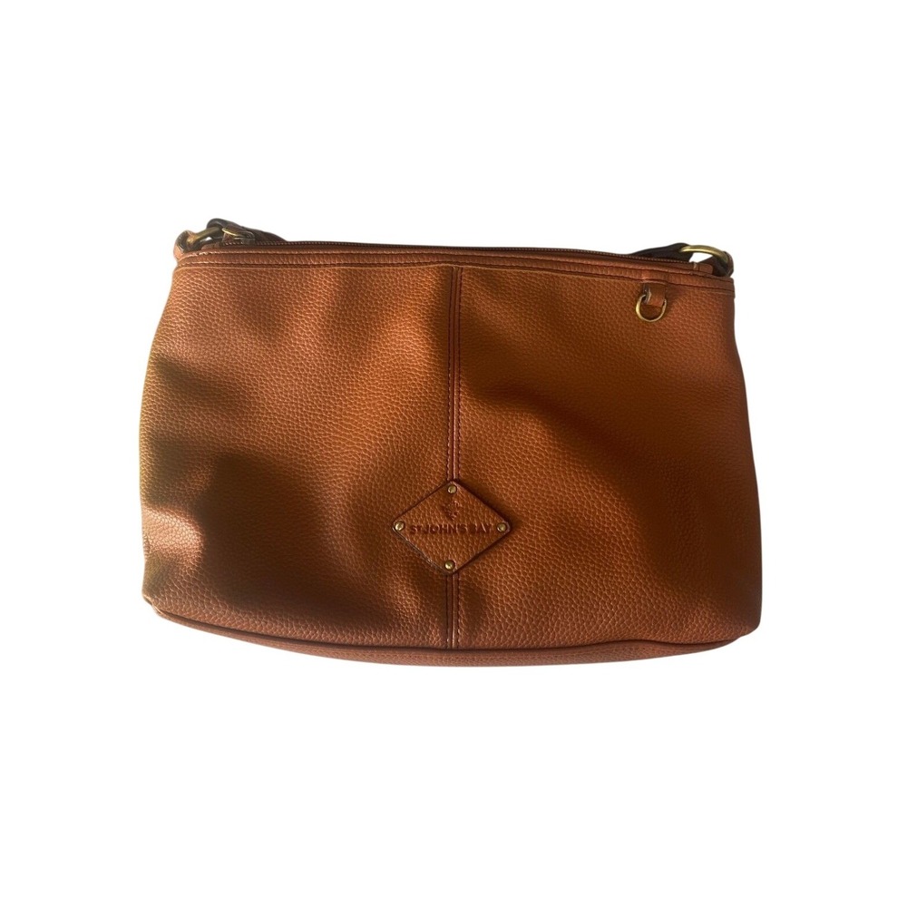 St Johns Bay Cognac Brown Pebbled Faux Leather Crossbody Bag Gold Hardware dd50